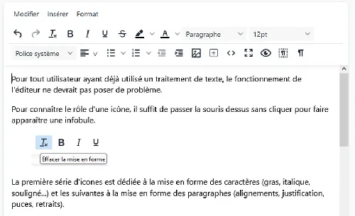 L'éditeur de texte de BlogTheque